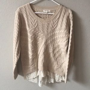 Cute cable knit sweater with built in lace bottom detail. Womens size xl